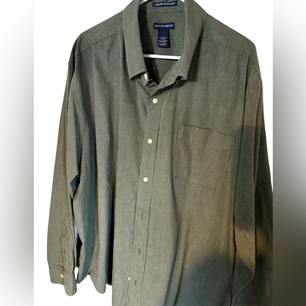 Knightsbridge Wrinkle Resistant Long Sleeve Shirt Size 2X Shirt  Green and White
